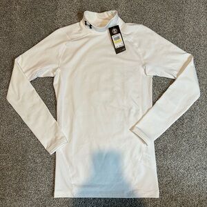 Mens Under Armour ColdGear Compression Mock Neck Top White Size Medium NEW NWT